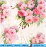 Kleine Rosen auf rosa - 1 Cocktail Serviette halbes Motiv